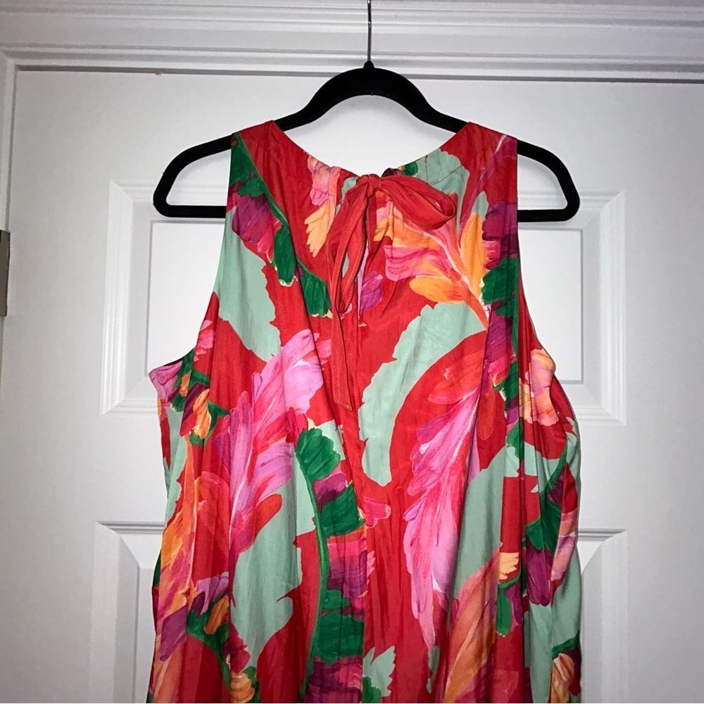 Chico’s Botanic Berry Foliage Print Trapeze Swing Sleeveless Midi Dress Chicos - Picture 10 of 13
